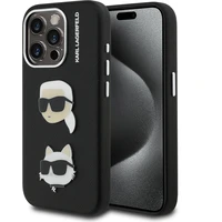 Karl Lagerfeld Grained PU K&CH Heads kryt iPhone 15 Pre čierny - Puzdra