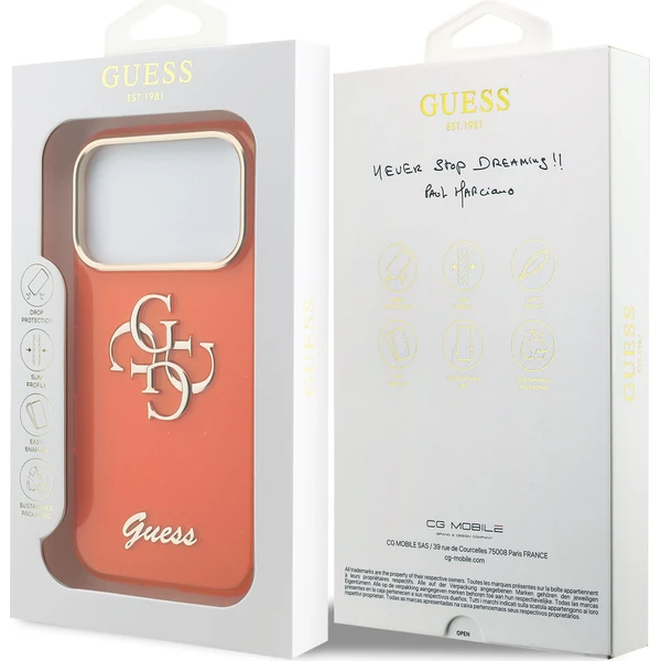 Guess IML 4G Skript Kovové Logo kryt iPhone 17 Pro oranžový - Puzdra - Obrázok 0051a1a06a564fa4a84c79fcd26936bc