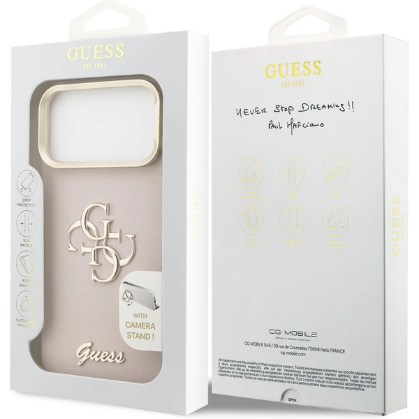 Guess PU Grained 4G Logo Stand Camera Frame kryt iPhone 17 Pro Max ružový - Puzdra - Obrázok 00dc78dc94d343349a1a77f86ed04f32
