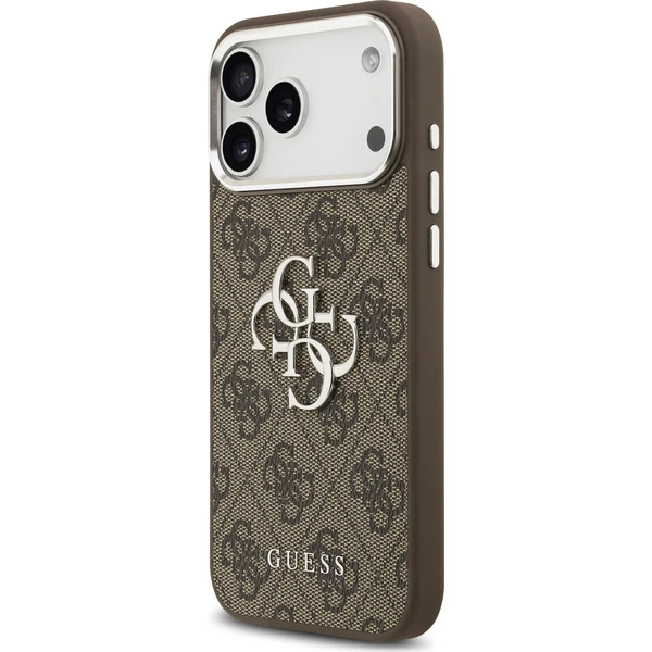 Guess PU 4G Kovový kryt na logo iPhone 17 Pro Max strieborný/hnedý - Puzdra - Obrázok 011e33539e99491a9aec1f21b0c92c1b