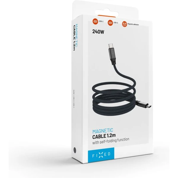 FIXED magnetický USB-C/USB-C kábel s opletením a Power Delivery, 1.2m, 240W, USB 2.0, sivý - Káble - Obrázok 016034860a1c4b29a9535256516ed60b