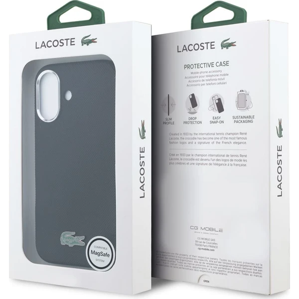 Lacoste PVC Iconic Petit Pique Kovové logo MagSafe kryt iPhone 16 čierny - Puzdra - Obrázok 016998cd30bc49e3a6d5a6db7b187f81