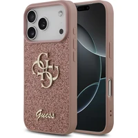 Guess PU Fixed Glitter 4G Metal Logo kryt iPhone 17 Pro ružový - Puzdra