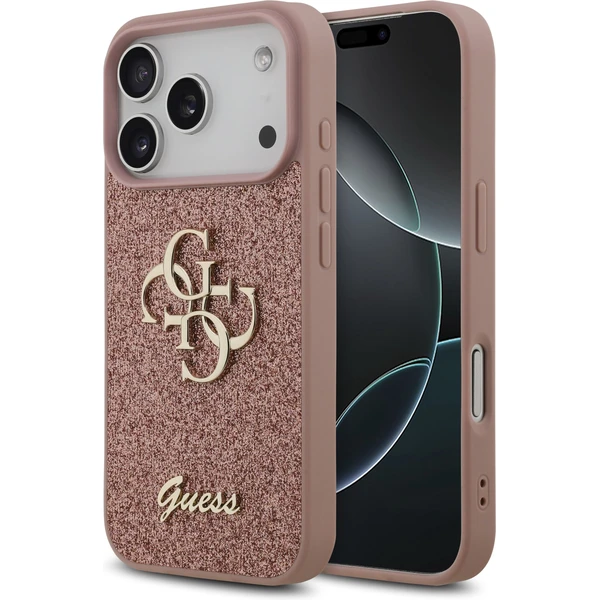 Guess PU Fixed Glitter 4G Metal Logo kryt iPhone 17 Pro ružový - Puzdra - Hlavný obrázok