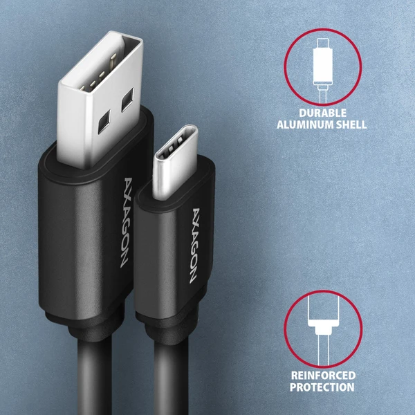 AXAGON BUCM-AM20TB krútený kábel USB-C - USB-A 1.1m čierny - Káble - Obrázok 01P0000K01