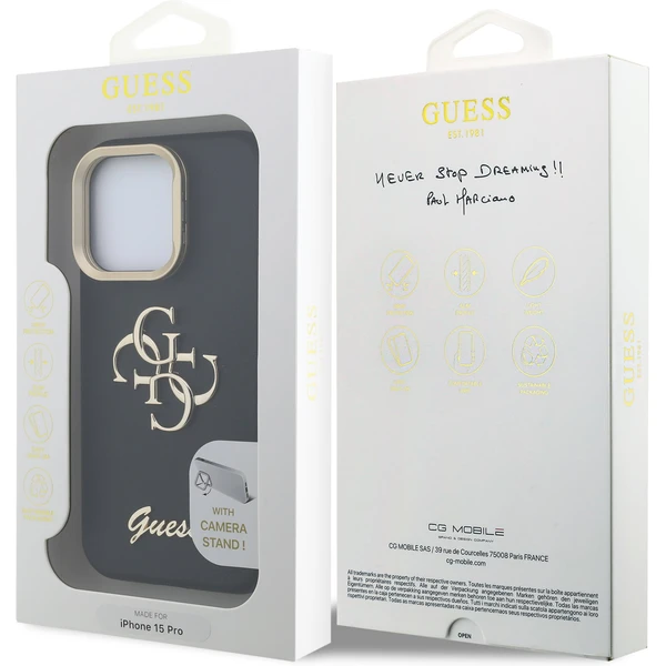 Guess PU Grained 4G Logo Stand Camera Frame kryt iPhone 15 Pre čierny - Puzdra - Obrázok 01ea23b8a62041d49ee4cfdbc910af08