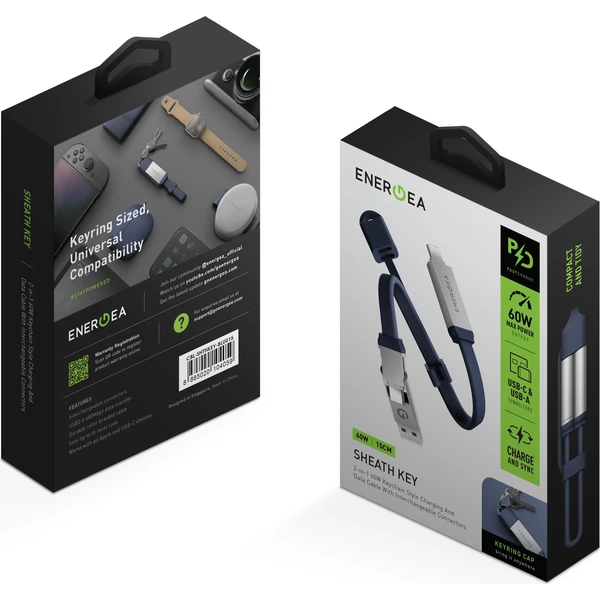 ENERGEA Sheath Key 2v1 USB-C/USB-A kábel, 480 Mb/s, 60W, 15 cm, modrý - Káble a redukcie - Obrázok 02008eca9cda4426a6e745c5ed8ba659