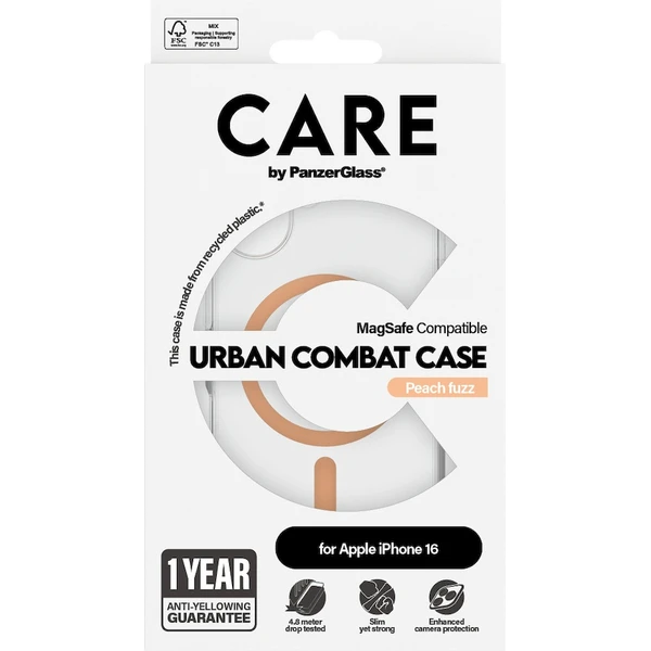 PanzerGlass® CARE kryt Apple iPhone 16 MagSafe Urban Combat číry/broskyňový - Puzdra - Obrázok 0208000P01
