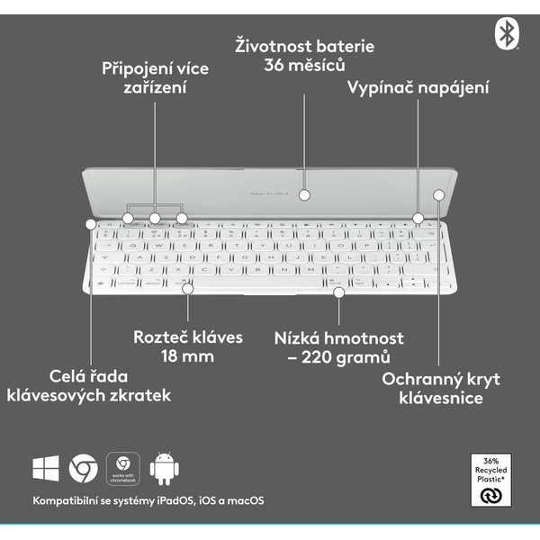Logitech Keys to go 2 Apple bezdrôtová US klávesnica šedá - Klávesnice - Obrázok 0245000J01