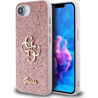 Guess PU Fixed Glitter 4G Metal Logo kryt iPhone 17e/16e ružový - Puzdra