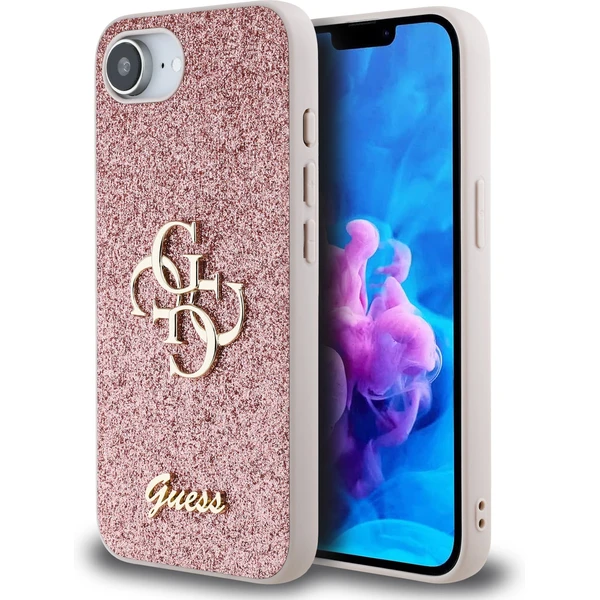 Guess PU Fixed Glitter 4G Metal Logo kryt iPhone 17e/16e ružový - Puzdra - Hlavný obrázok