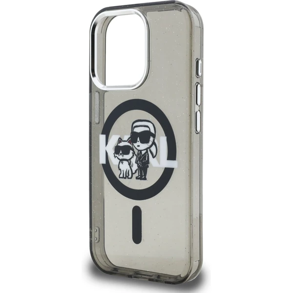 Karl Lagerfeld IML Glitter Karl and Choupette Sketch MagSafe kryt iPhone 15 Pre čierny - Puzdra - Obrázok 02a443fb57884485a1a5f396adc007be