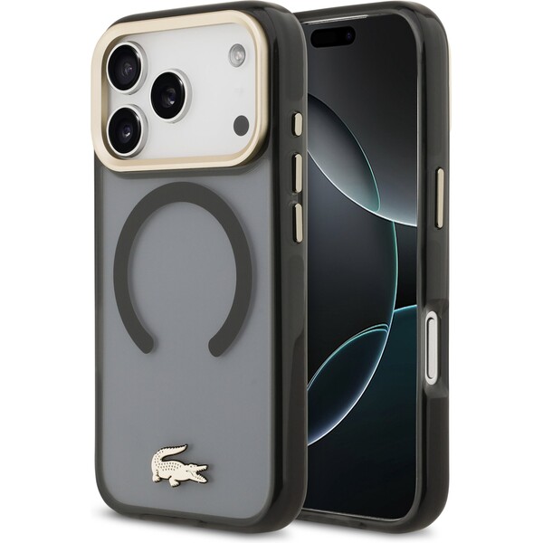 E-shop Lacoste PC/TPU Frosted Finish Gold Logo MagSafe kryt iPhone 17 Pro čierny