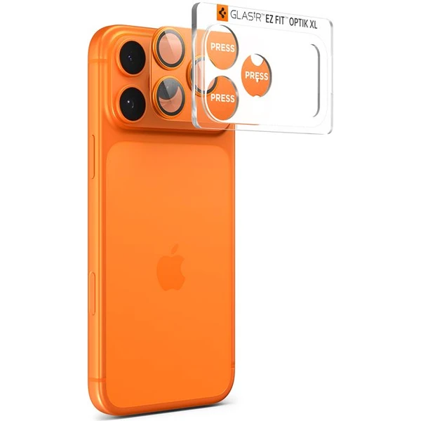 Spigen Glass TR EZ Fit Optik Pro XL sklo na fotoaparát iPhone 17 Pro oranžové - Ochranné fólie a sklo - Obrázok 02ef3b54451f4e329334dbbd4d6b7f18