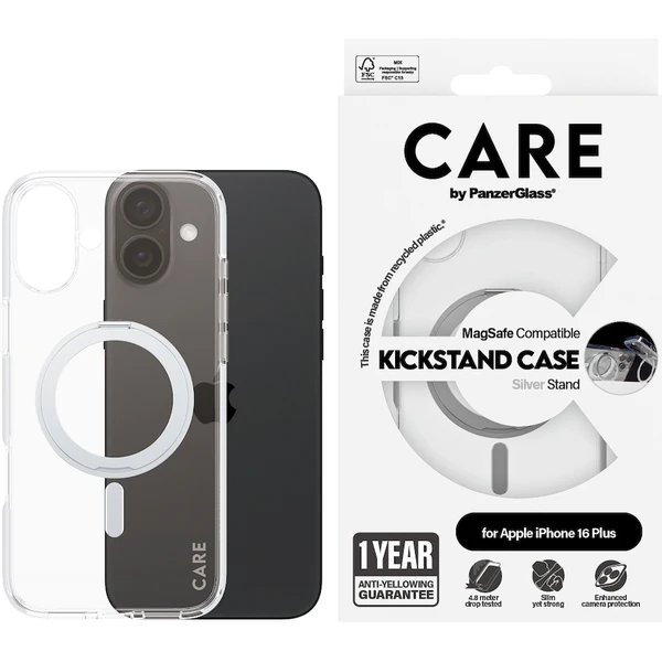 PanzerGlass® CARE kryt Apple iPhone 16 Plus MagSafe KickStand číry/sivý - Puzdra - Obrázok 0308000P01