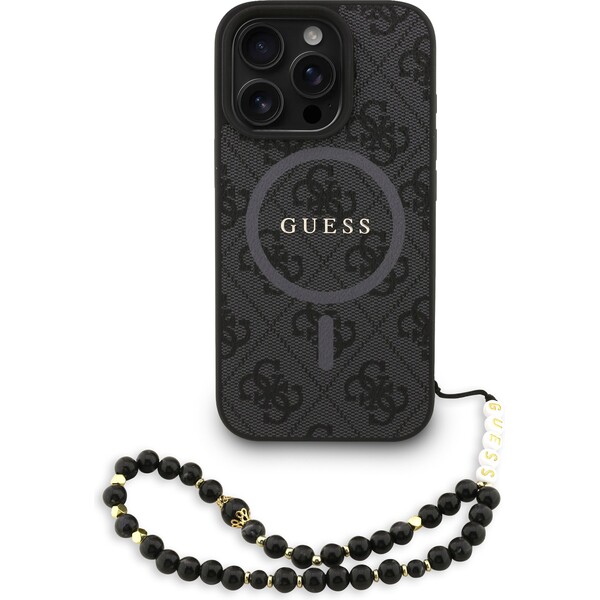 Guess PU Leather 4G Colored Ring Strap MagSafe Zadný Kryt pre iPhone 16 Pro Black