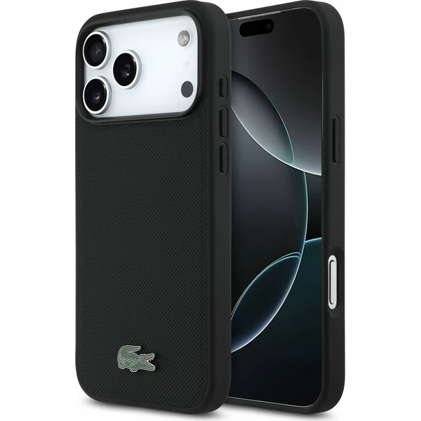 Lacoste PVC Iconic Petit Pique Metal Logo MagSafe Zadný Kryt pre iPhone 18 Pro Max Black - Puzdra - Hlavný obrázok