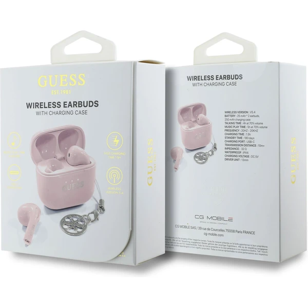 Guess Classic Logo Charm TWS bezdrôtové slúchadlá ružové - Slúchadlá - Obrázok 03eafee26cda40be8bd6bf31f3e4f0ac