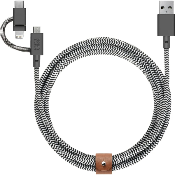 Native Union Belt Cable Universal USB-A/USB-C/Micro USB/Lightning kábel 2m zebra - Káble a redukcie - Hlavný obrázok