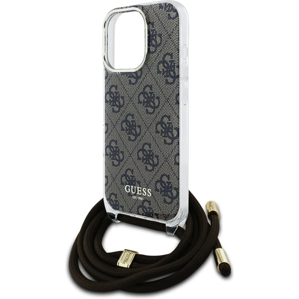 Guess IML 4G Printed Crossbody Popruh kryt iPhone 16 Pre Max hnedý - Puzdra - Obrázok 04bd74c442074614aad6cebcd26c0e82