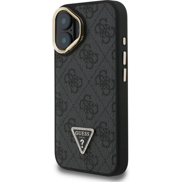 Guess PU 4G Strass Triangle Logo Stand Camera Frame MagSafe kryt iPhone 16 čierny - Puzdra - Obrázok 04f8b07070d843838643fbb65990a81e
