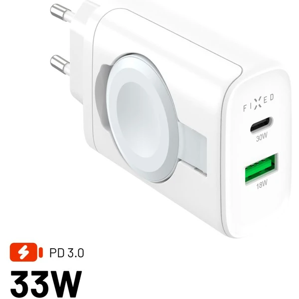 FIXED Power Socket GaN nabíjačka USB-A/USB-C a nabíjačkou pre Apple Watch biela - Nabíjačky - Hlavný obrázok