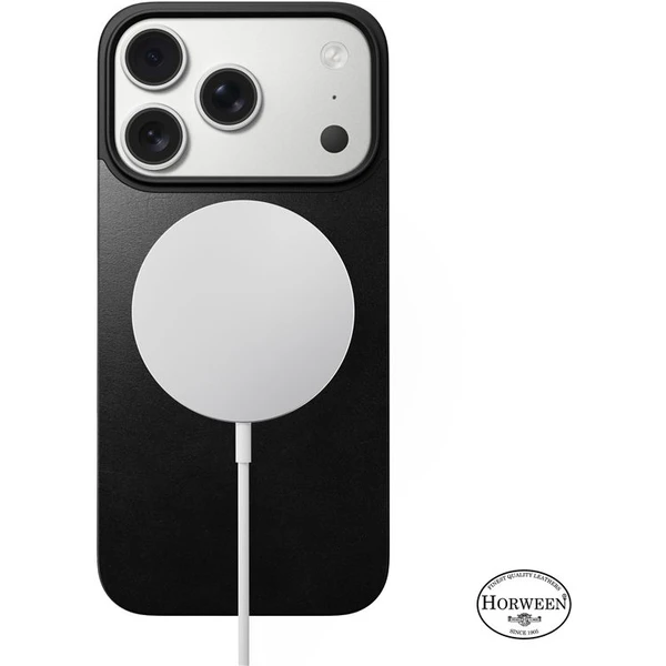 Nomad Magnetic Leather Back (Horween) Magsafe kožený kryt iPhone 17 Pro Black - Puzdra - Obrázok 051ddc12b88f4b159271569ced2eacc7
