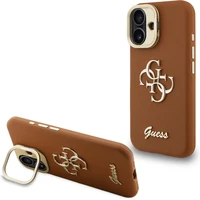Guess PU Grained 4G Logo Stand Camera Frame kryt iPhone 16 hnedý - Puzdra