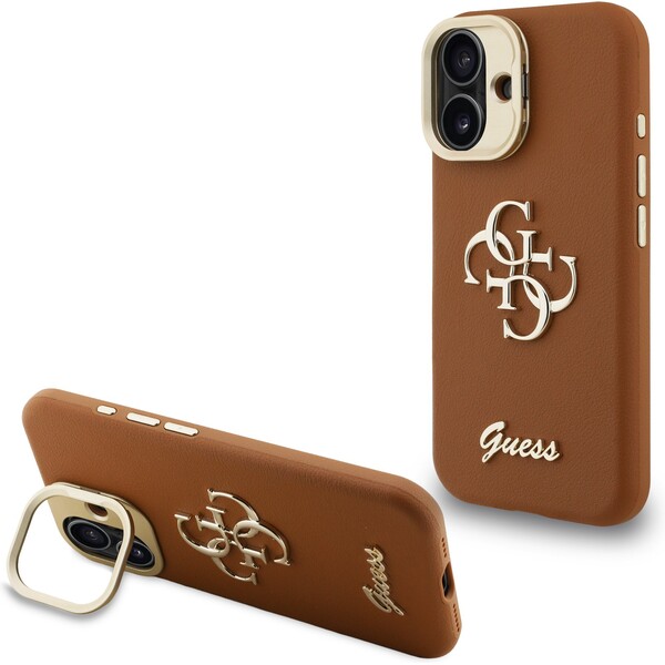 E-shop Guess PU Grained 4G Logo Stand Camera Frame kryt iPhone 16 hnedý