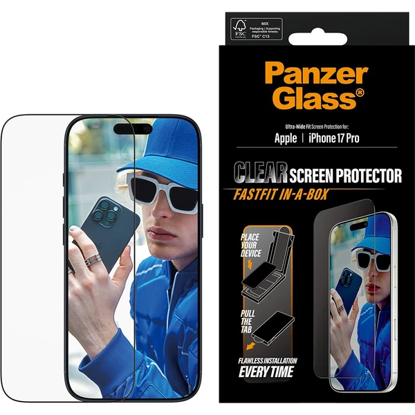 PanzerGlass® Ultra-Wide Fit sklo Apple iPhone 17 Pro s bezprašným aplikačným boxom - Ochranné fólie a sklo - Hlavný obrázok