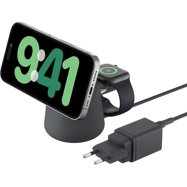 Belkin BOOST CHARGE™ PRE Qi2 15W 2v1 Nabíjací MagSafe stojanček pre iPhone/Apple Watch/AirPods tmavo - Nabíjačky - Obrázok 05ZM000K01