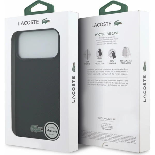 Lacoste PVC Iconic Petit Pique Metal Logo MagSafe Zadný Kryt pre iPhone 18 Pro Max Black - Puzdra - Obrázok 0618a6540b7243648c45a0a5e47dd590