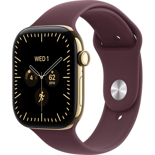 Apple Watch Series 12 Cellular (46mm) Zářivě zlatý titan s burgundsky červeným sportovním řemínkem S - Inteligentné hodinky - Hlavný obrázok