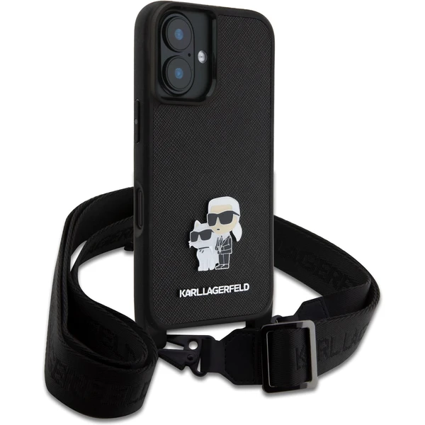 Karl Lagerfeld Saffiano Crossbody Popruh Metal Karl and Choupette kryt pre iPhone 16 čierny - Puzdra - Obrázok 06b17c359c7e4108ad7a0398d1f557da