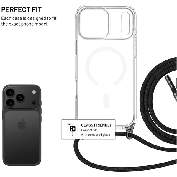 FIXED MagPure Neck kryt s čiernou šnúrkou na krk pre Apple iPhone 17 Pro Max - Puzdra - Obrázok 073c9d61a02f47e6b45f9e2563a66579