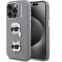 Karl Lagerfeld Grained PU K&CH Heads kryt iPhone 15 Pro Max sivý - Puzdra