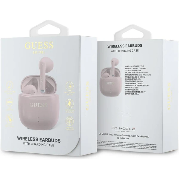 Guess Printed Classic Logo TWS bezdrôtové slúchadlá ružové - Slúchadlá - Obrázok 07900746bd70437284efe8efa42ff812