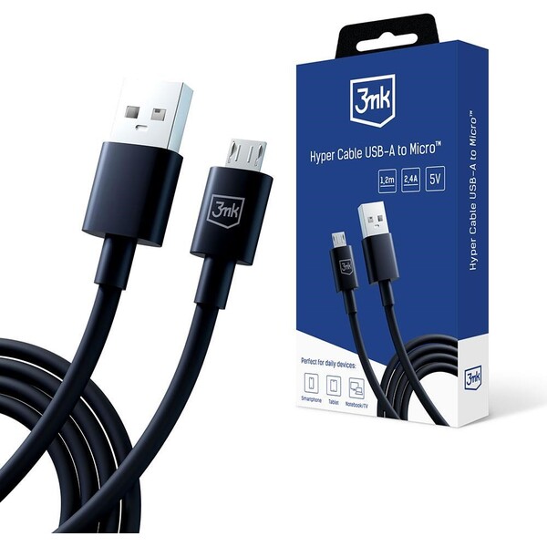 3mk Hyper Cable USB-A/Micro dátový kábel, 1,2m čierny