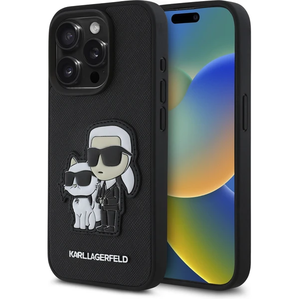 Karl Lagerfeld PU Saffiano Karl and Choupette kryt iPhone 15 Pre čierny - Puzdra - Hlavný obrázok