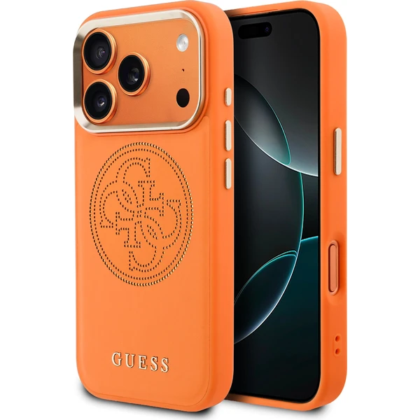Guess PU Perforovaný 4G Logo MagSafe kryt iPhone 17 Pro oranžový - Puzdra - Hlavný obrázok