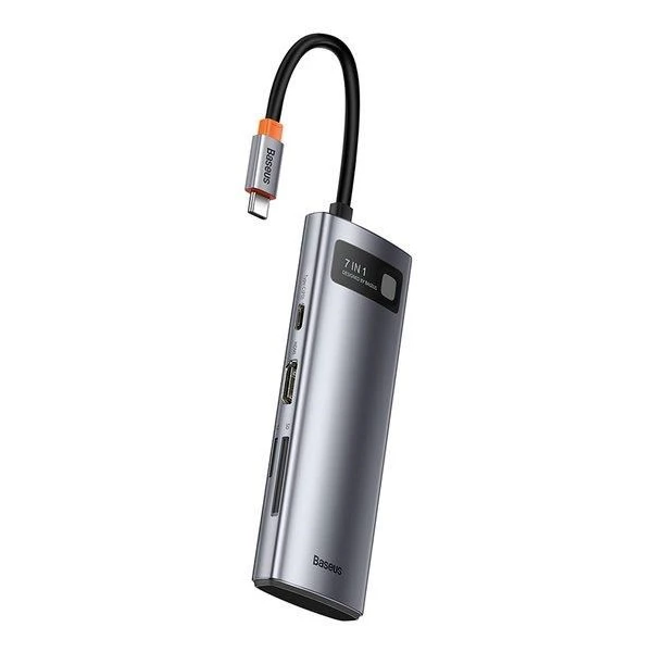 Baseus Metal Gleam Series 7v1 HUB Type-C sivý - USB huby - Obrázok 084SF00101