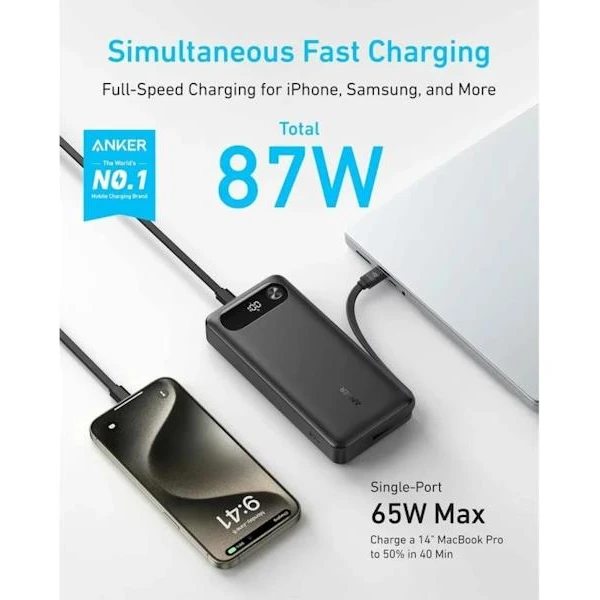Anker Power Bank (20000mAh) 87W, s USB-C káblom čierna - Powerbanky - Obrázok 0852f8994b954caf9a5a9059ab992dec
