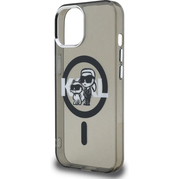 Karl Lagerfeld IML Glitter Karl and Choupette Sketch MagSafe kryt iPhone 15 čierny - Puzdra - Obrázok 08b295f5844f4683bc835115a2bb96d1