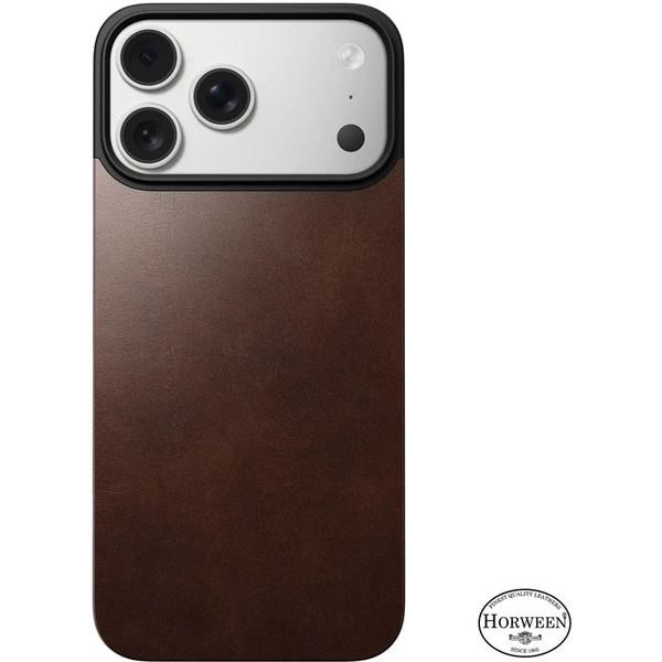 Nomad Magnetic Leather Back (Horween) Magsafe kožený kryt iPhone 17 Pro Rustic Brown - Puzdra - Obrázok 08cf03a4bc7c4761b3bd9bdb4cda6c02