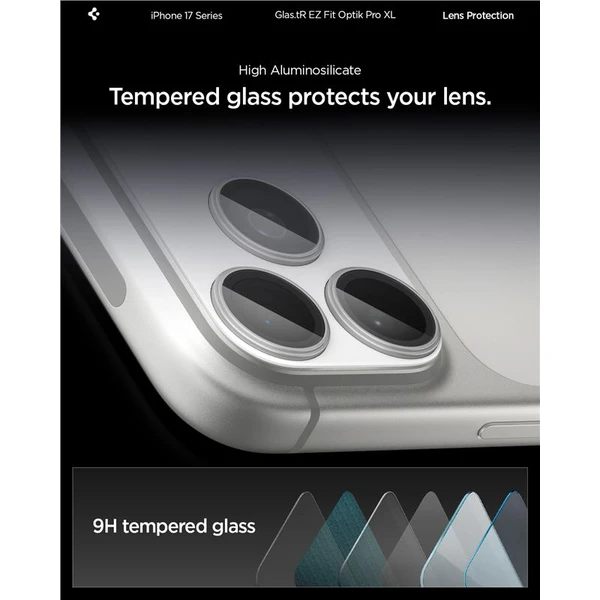Spigen Glass TR EZ Fit Optik Pro XL sklo na fotoaparát iPhone 17 Pro Max strieborné - Ochranné fólie a sklo - Obrázok 0905be4578294f8d931200296e04c2aa