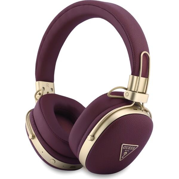 Guess PU Grained Triangle Gold Metal Logo ENC Bezdrôtová Slúchadlá Burgundy - Slúchadlá - Hlavný obrázok