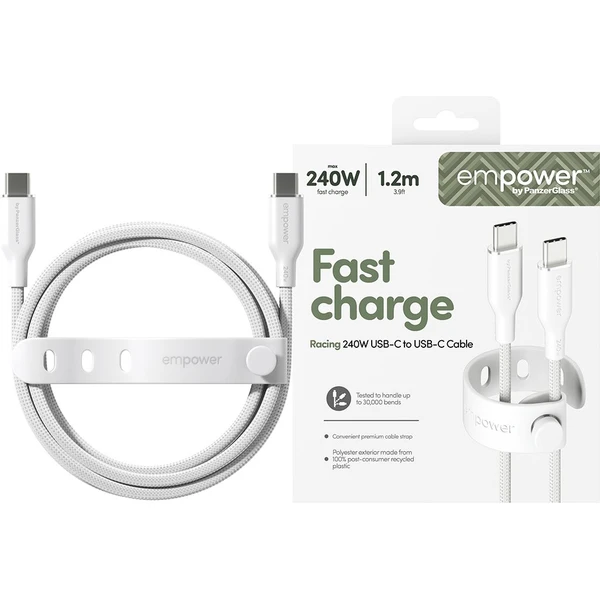 PanzerGlass USB-C/USB-C napájací kábel 240W 1,2m biely - Káble a redukcie - Obrázok 093J000K01