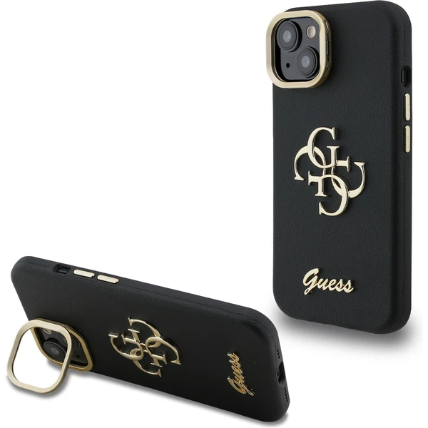 Guess PU Grained 4G Logo Stand Camera Frame kryt iPhone 15 čierny - Puzdra - Hlavný obrázok