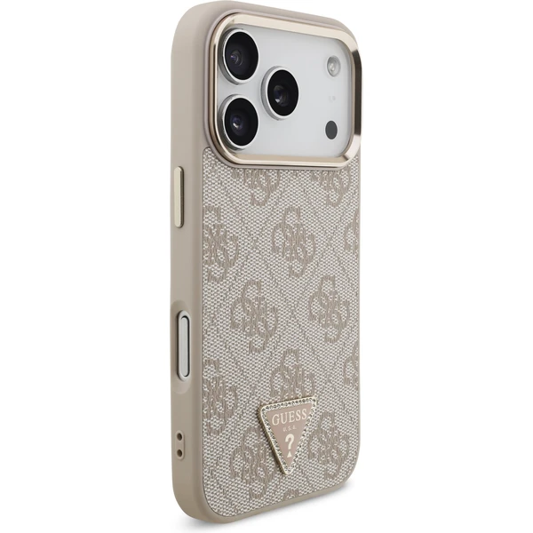 Guess PU Leather 4G Triangle Logo Gold Frame MagSafe kryt iPhone 17 Pro ružový - Puzdra - Obrázok 0964ff850faa4661a3a43052026c1d9e