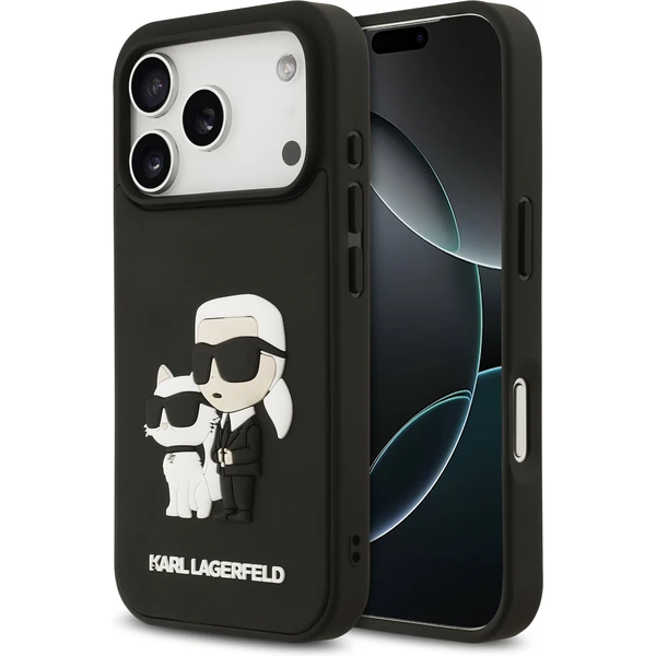 Karl Lagerfeld 3D Rubber Karl and Choupette kryt iPhone 17 Pro čierny - Puzdra - Hlavný obrázok
